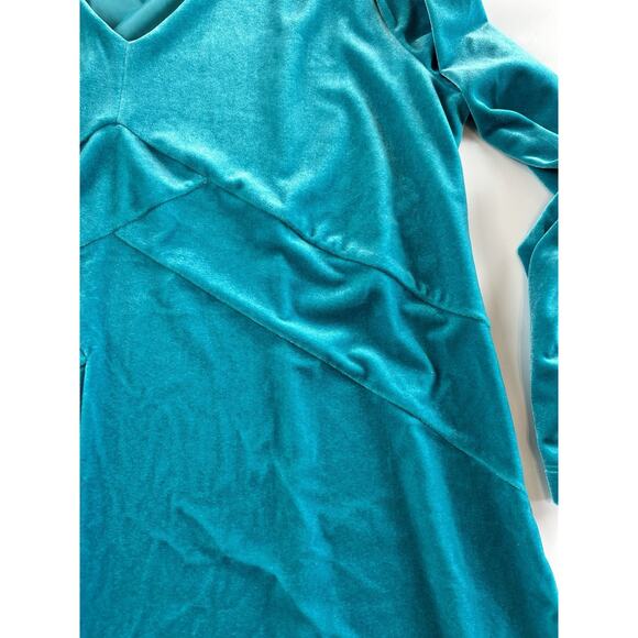Soft Surroundings L Large Turquoise Isolde Velvet Tunic Top Long Sleeve V-Neck - Picture 4 of 13